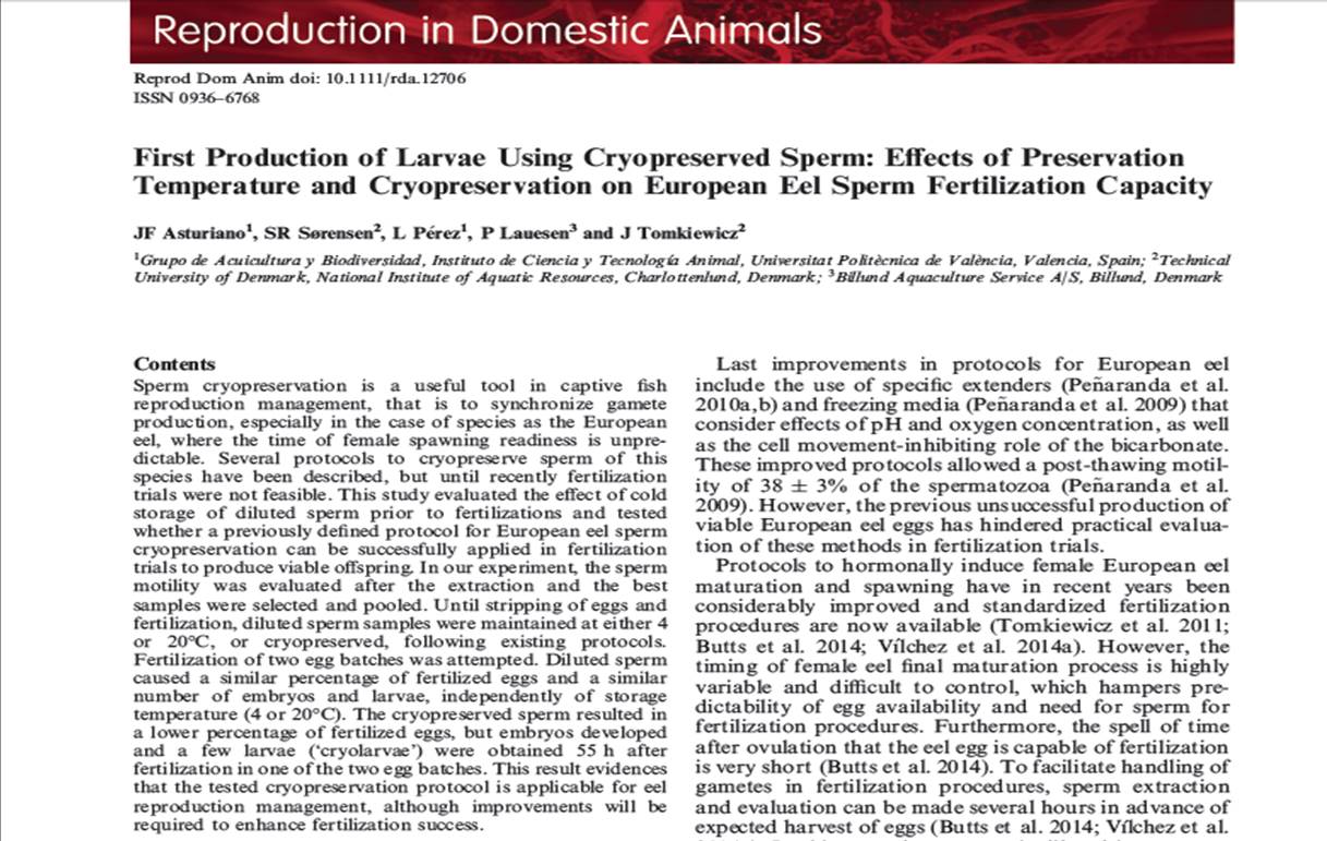 Last article by Asturiano et al., published in Reproduction in Domestic  Animals | Aquagamete's blog
